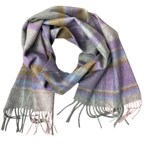 Edinburgh Woolen Mills Cashmere Scarf Fringe Woven Rectangle Purple Luxury Plaid